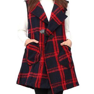 NWT Navy and Red Grid Toggle Vest with Pockets